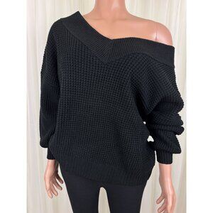 Women's Plus Size Zenana V-Neck Off The Shoulder Waffle Knit Sweater Size 2X